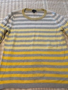 Talbots Yellow and Gray Striped Crewneck Sweater Small